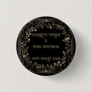 Luxurious Gold & Black Sepia Floral Finish 3 Cm Round Badge