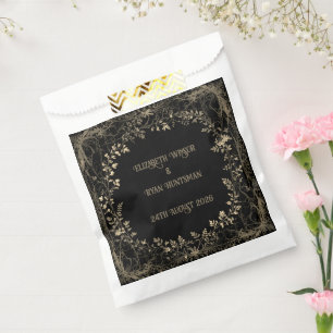 Luxurious Gold & Black Sepia Floral Finish Favour Bag