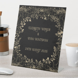Luxurious Gold & Black Sepia Floral Finish Pedestal Sign