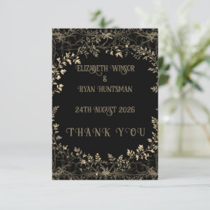 Luxurious Gold & Black Sepia Floral Finish Thank You Card