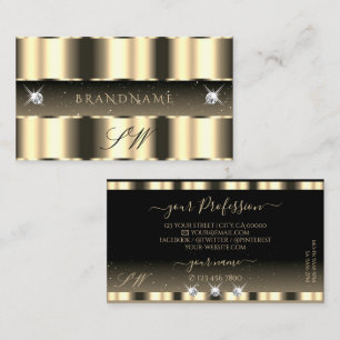Luxurious Gold Black Sparkling Diamonds Initials Business Card