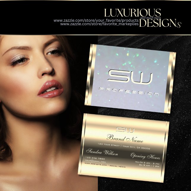 Luxurious Gold Blue Pearl Glitter and 3D Initials Business Card (Creator Uploaded)