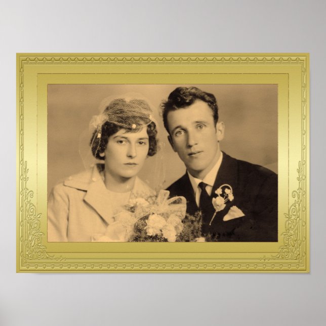 Luxurious gold border frame custom photo  poster (Front)