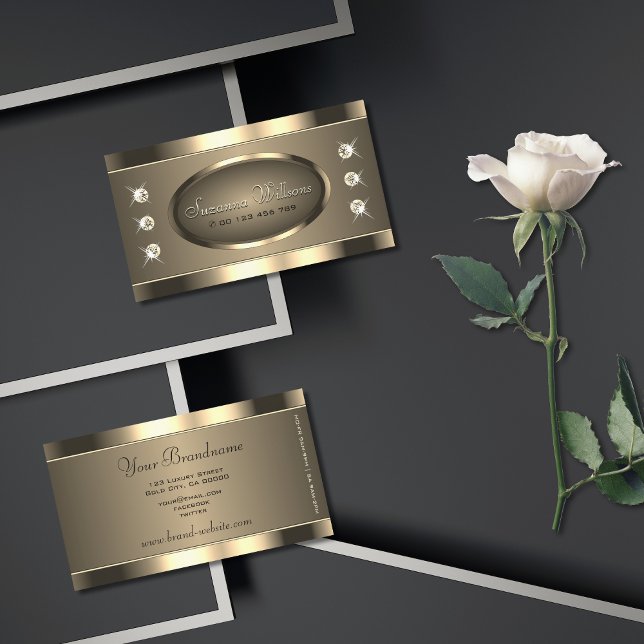 Luxurious Gold Brown Oval Shape and Strass Stones Business Card (Creator Uploaded)