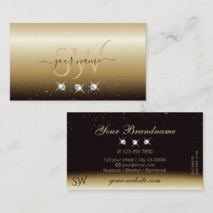 Luxurious Gold Brown Sparkling Diamonds Initials Business Card