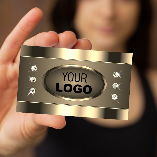 Luxurious Gold Brown with Strass Stones and Logo Business Card (Creator Uploaded)