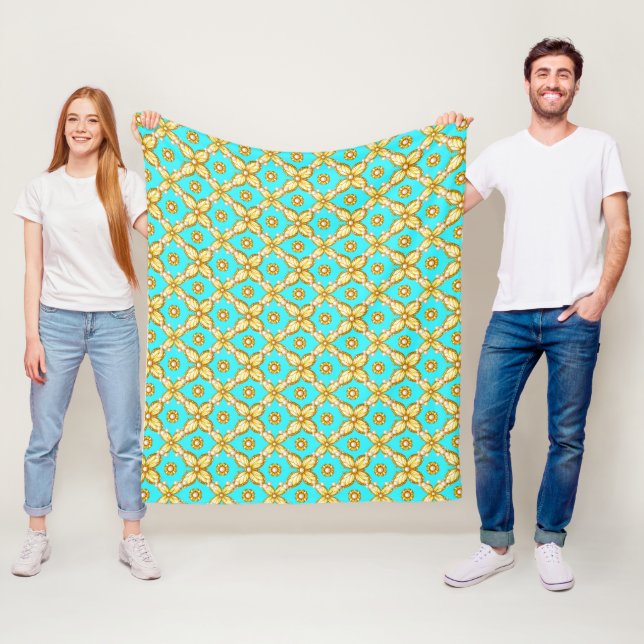 Luxurious Gold Butterfly Pattern With Pearl Accent Fleece Blanket (In Situ)