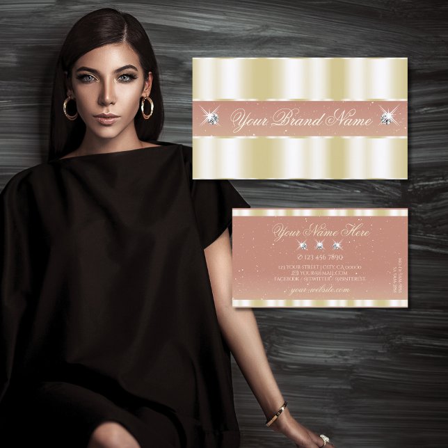 Luxurious Gold Coral Sparkling Diamonds Luxe Glam Business Card (Creator Uploaded)