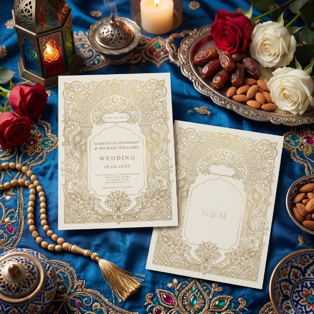 Luxurious Gold Damask Arabesque Muslim Wedding Invitation (Creator Uploaded)