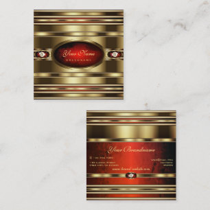 Luxurious Gold Effect Red Marble Faux Rhinestones Square Business Card
