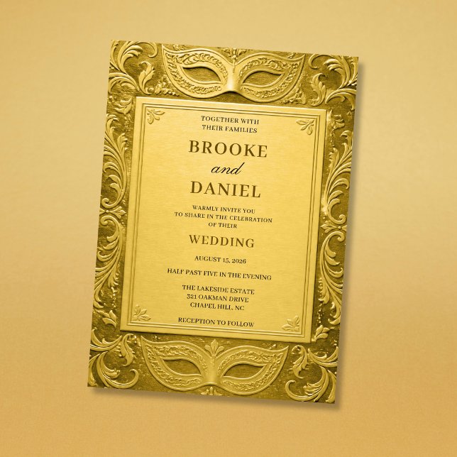 Luxurious Gold Embossed Masquerade Wedding Invitation (Creator Uploaded)
