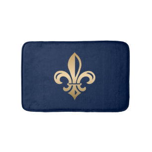 Luxurious Gold Fleur de Lis Navy Bath Mat
