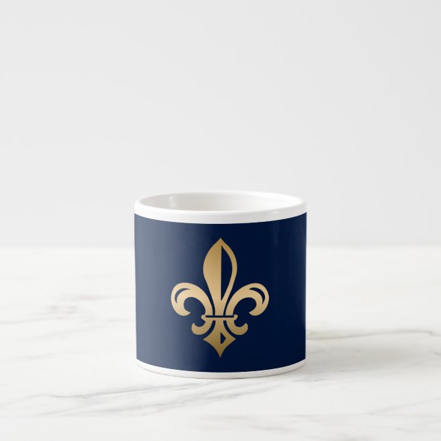 Luxurious Gold Fleur de Lis Navy Espresso Cup (Front)