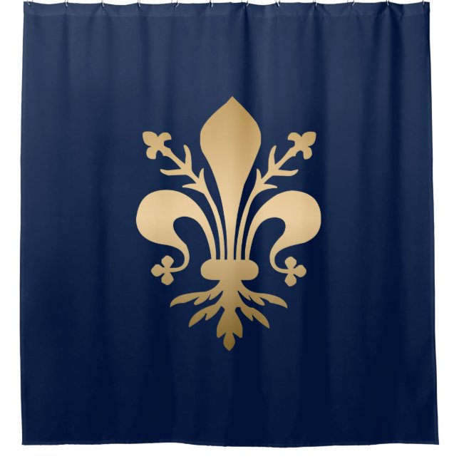 Luxurious Gold Fleur de Lis Navy Shower Curtain (Front)