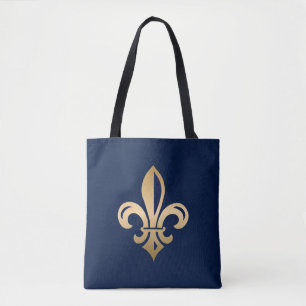 Luxurious Gold Fleur de Lis on Navy Tote Bag