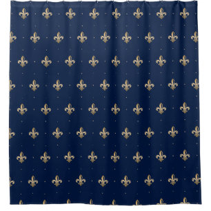 Luxurious Gold Fleur de Lis Pattern Navy Shower Curtain