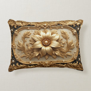 Luxurious Gold Floral Frame Decorative Cushion