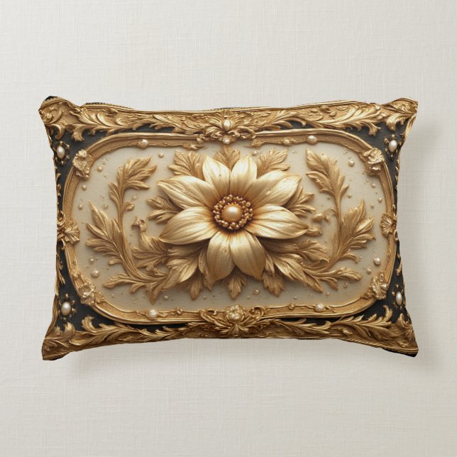 Luxurious Gold Floral Frame Decorative Cushion (Front)