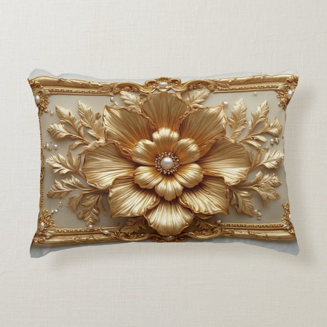 Luxurious Gold Floral Frame Decorative Cushion (Front)