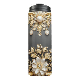 Luxurious Gold Floral Frame Thermal Tumbler