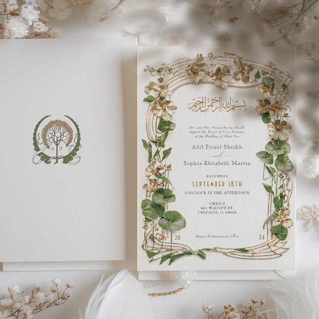 Luxurious Gold Floral Islamic Wedding Suite Invitation (Creator Uploaded)
