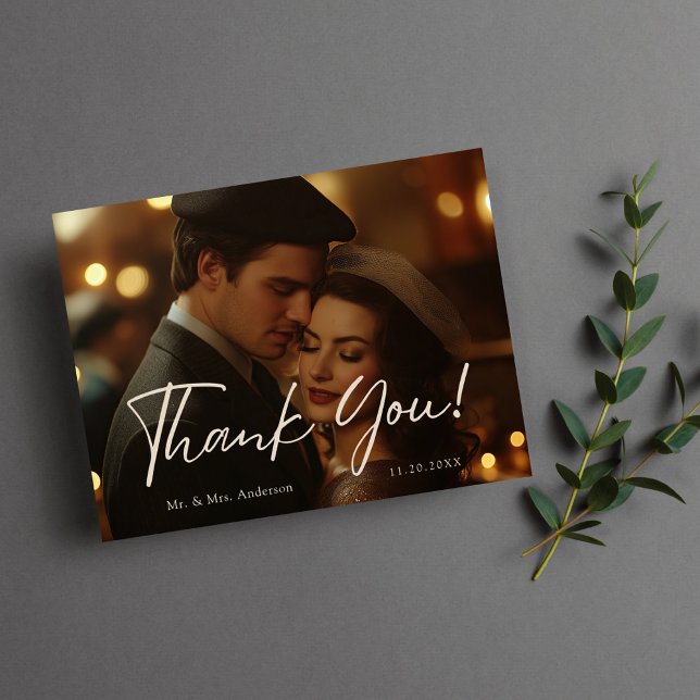 Luxurious Gold Floral Minimalist Photo Thank you Postcard (Creator Uploaded)