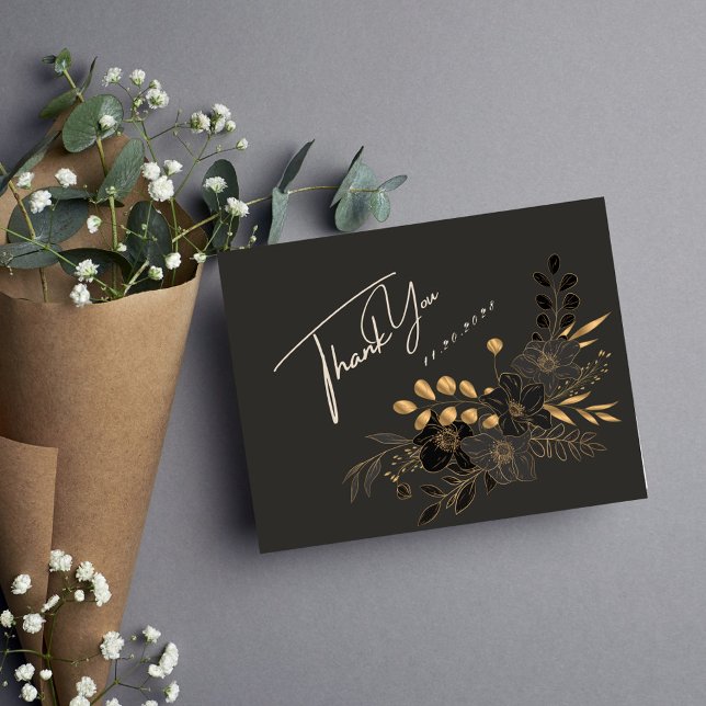 Luxurious Gold Floral Minimalist Thank You Card (Creator Uploaded)