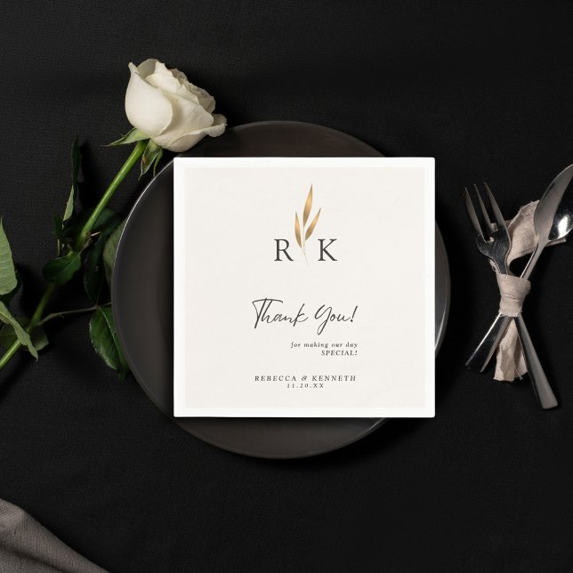 Luxurious Gold Floral Monogram Wedding Thank you Napkin (Creator Uploaded)