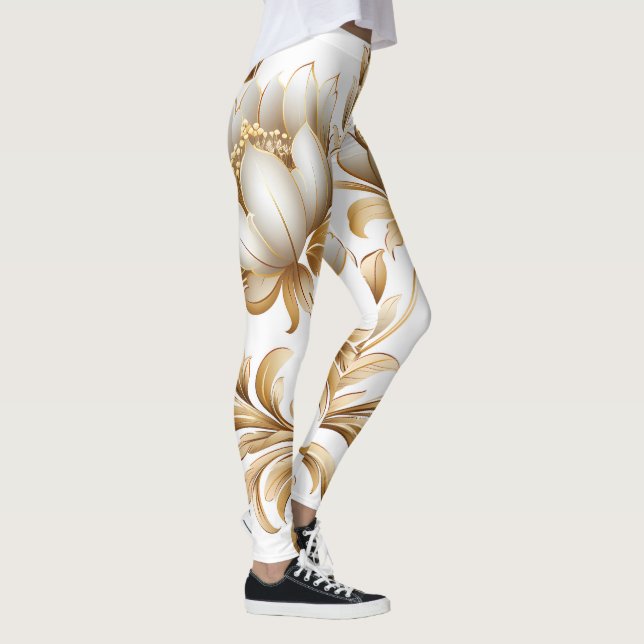Luxurious Gold Floral Pattern Leggings  (Right)