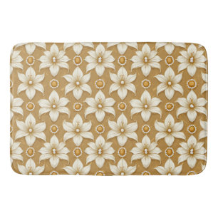Luxurious Gold Floral Pattern With White Lily Moti Bath Mat