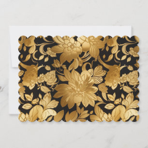 Luxurious Gold Floral Print On Black Background  Invitation