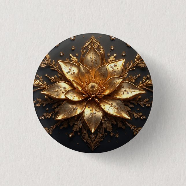 Luxurious Gold Flower 3 Cm Round Badge (Front)