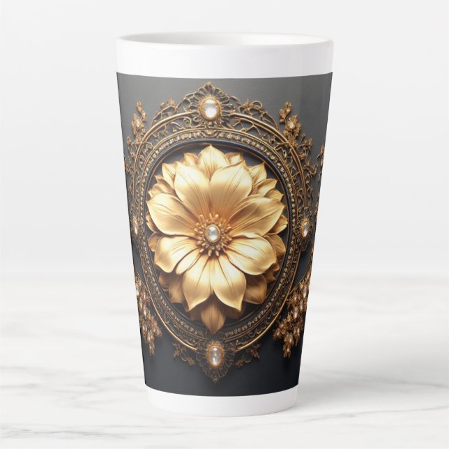 Luxurious Gold Flower Latte Mug (Front)