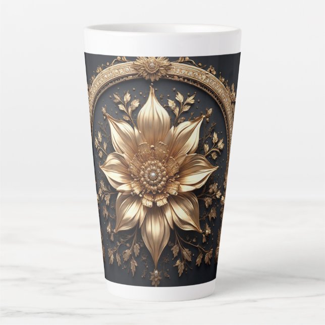 Luxurious Gold Flower Latte Mug (Front)