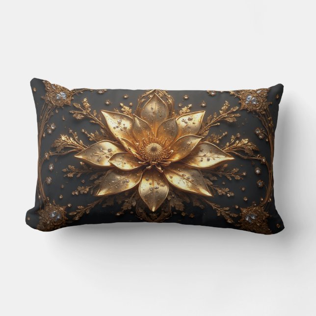 Luxurious Gold Flower Lumbar Cushion (Front)