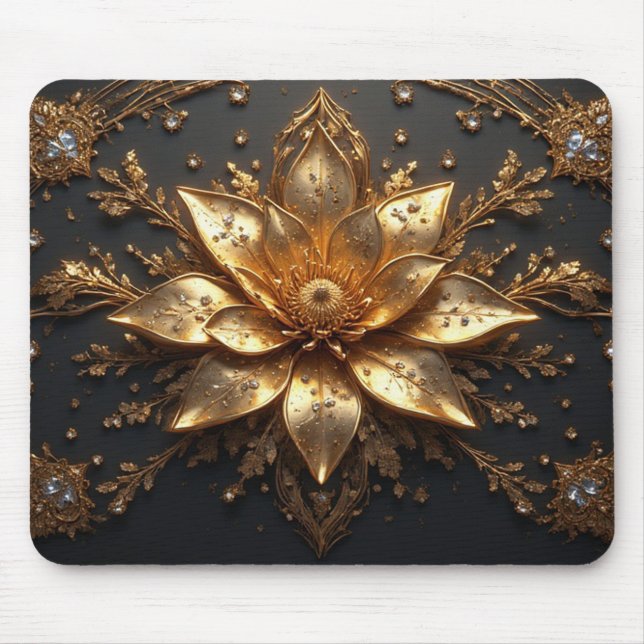 Luxurious Gold Flower Mouse Pad (Front)
