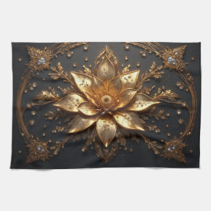 Luxurious Gold Flower Tea Towel