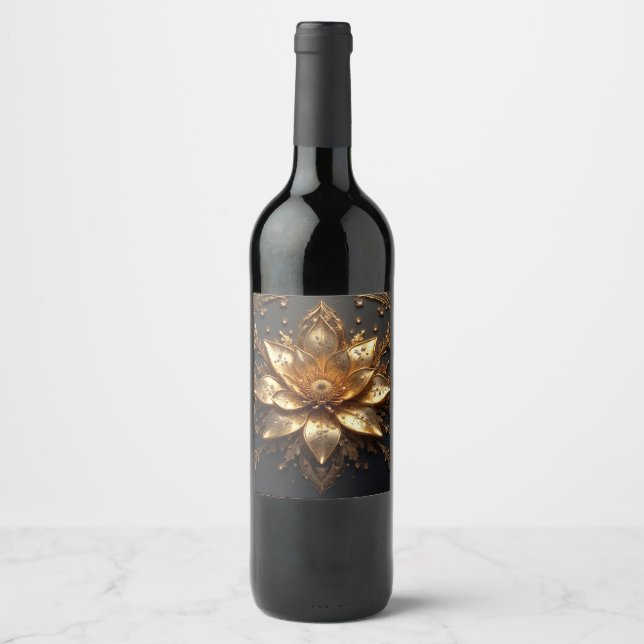 Luxurious Gold Flower Wine Label (Front)