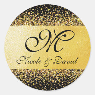 Luxurious Gold Foil Confetti on Black Classic Round Sticker