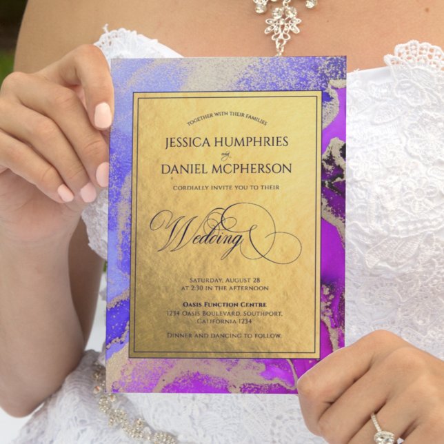 Luxurious Gold Foil Purple Pink Formal Wedding Invitation (Creator Uploaded)
