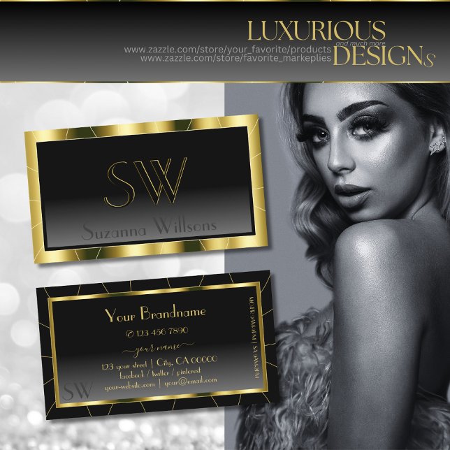 Luxurious Gold Frame Black Gradient with Monogram Business Card (Creator Uploaded)