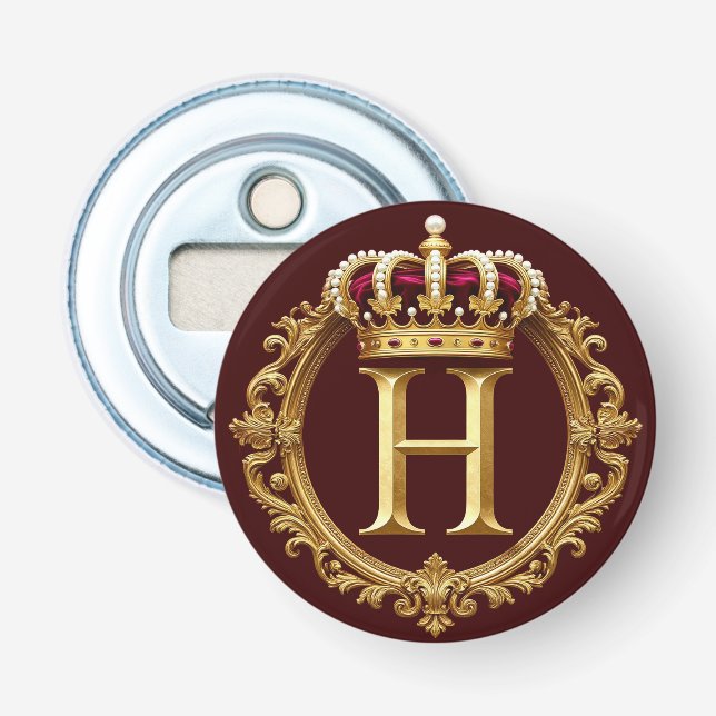 Luxurious Gold Frame With Crowned Monogram Bottle Opener (Front)