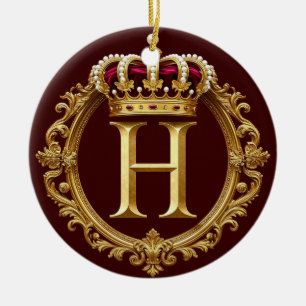 Luxurious Gold Frame With Crowned Monogram Ceramic Ornament