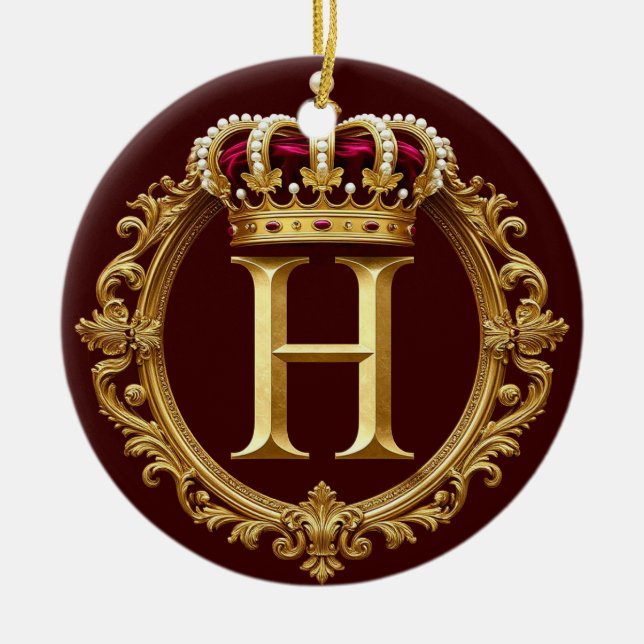 Luxurious Gold Frame With Crowned Monogram Ceramic Ornament (Front)