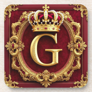 Luxurious Gold Frame With Crowned Monogram Coaster