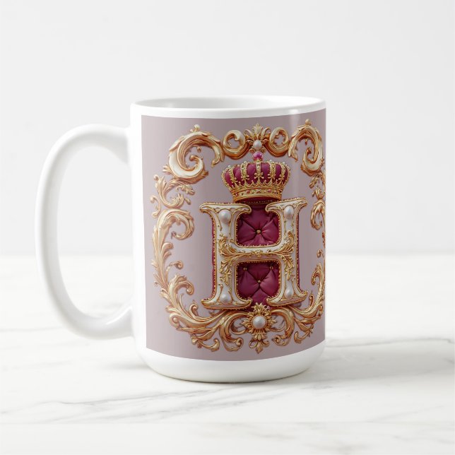 Luxurious Gold Frame With Crowned Monogram Coffee Mug (Left)