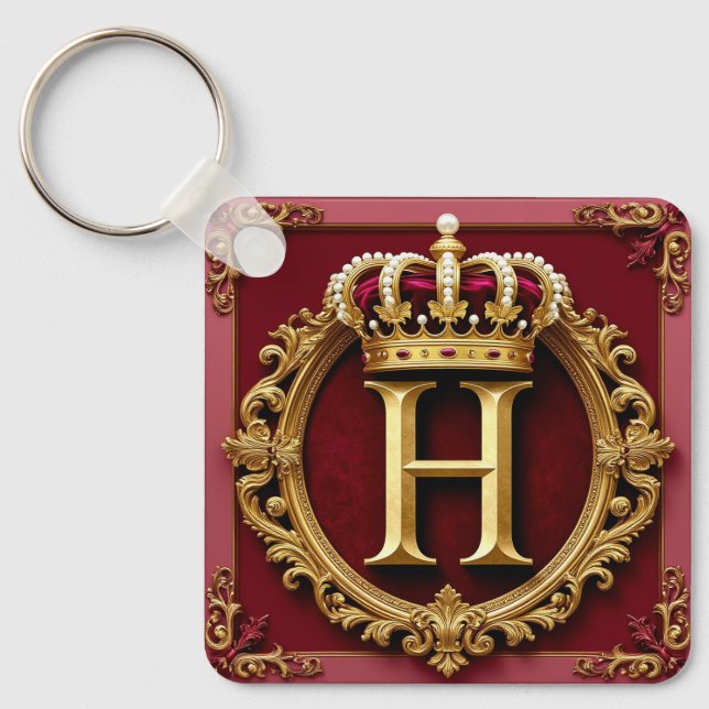 Luxurious Gold Frame With Crowned Monogram Key Ring (Front)