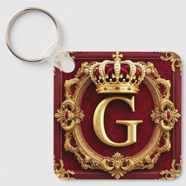 Luxurious Gold Frame With Crowned Monogram Key Ring (Front)