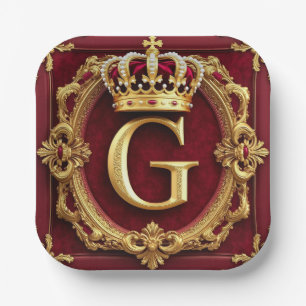 Luxurious Gold Frame With Crowned Monogram Paper Plate