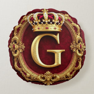 Luxurious Gold Frame With Crowned Monogram Round Cushion